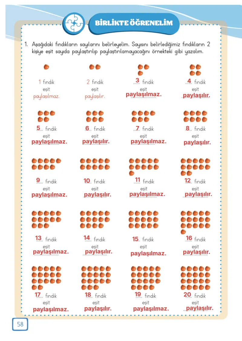 3. Sınıf Matematik Ders Kitabı Cevapları Meb Yayınları 1. Kitap Sayfa 58 Çözüm Görseli