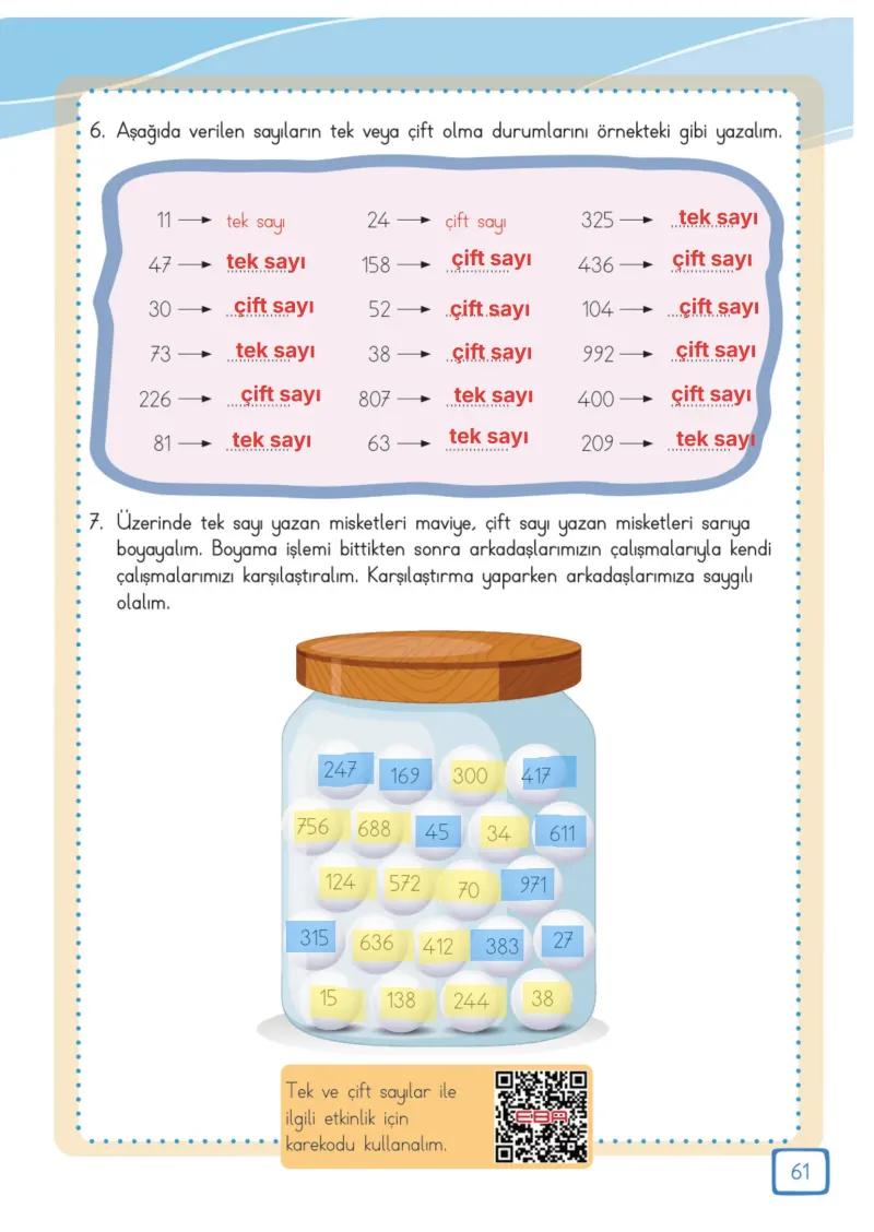 3. Sınıf Matematik Ders Kitabı Cevapları Meb Yayınları 1. Kitap Sayfa 61 Çözüm Görseli