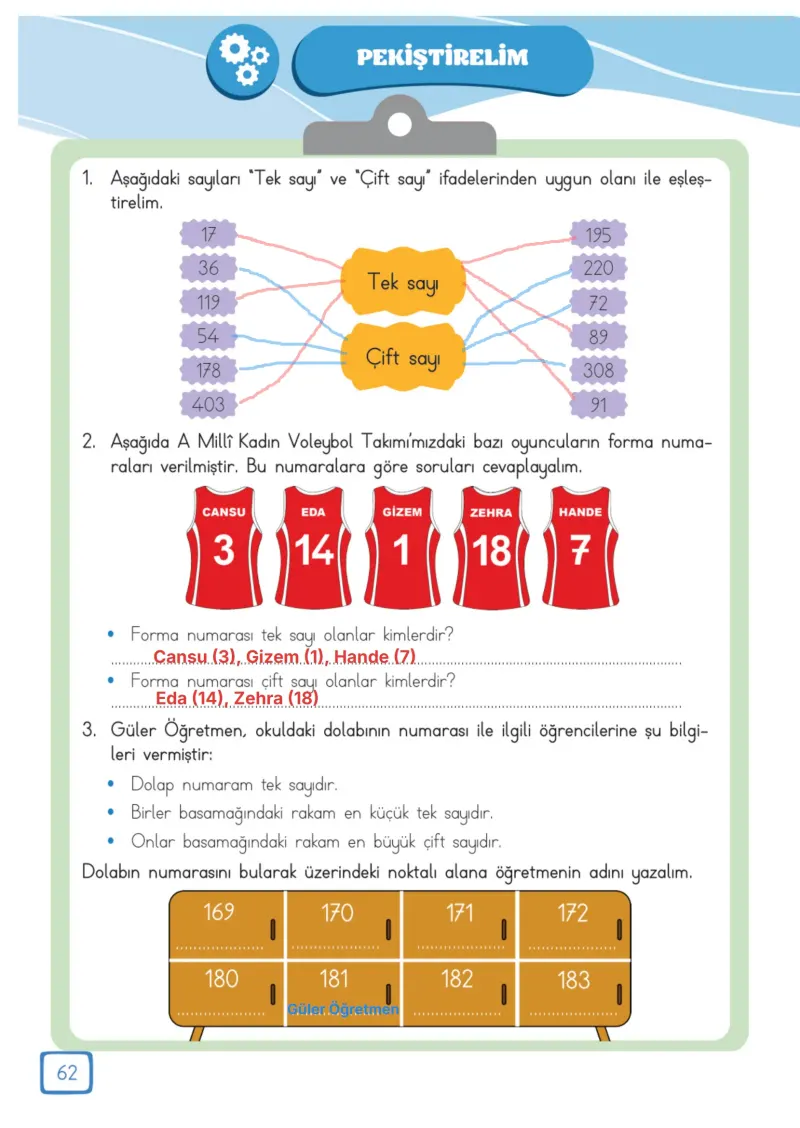 3. Sınıf Matematik Ders Kitabı Cevapları Meb Yayınları 1. Kitap Sayfa 62 Çözüm Görseli