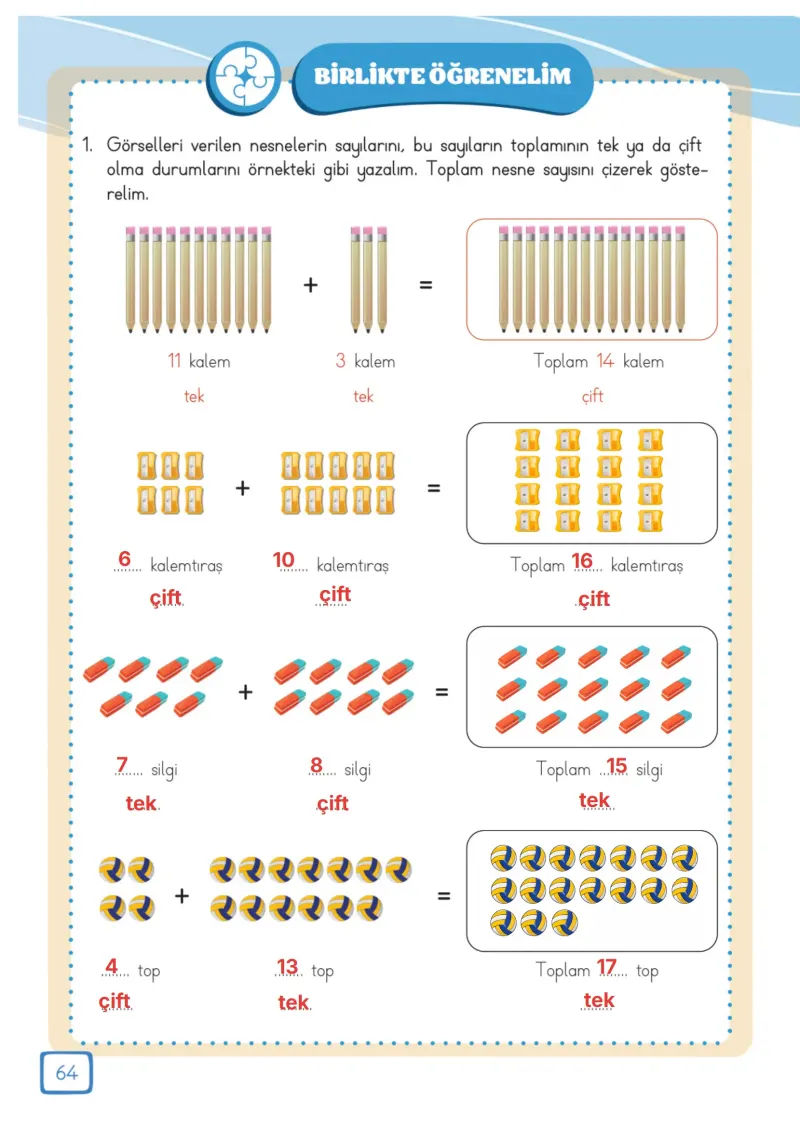 3. Sınıf Matematik Ders Kitabı Cevapları Meb Yayınları 1. Kitap Sayfa 64 Çözüm Görseli