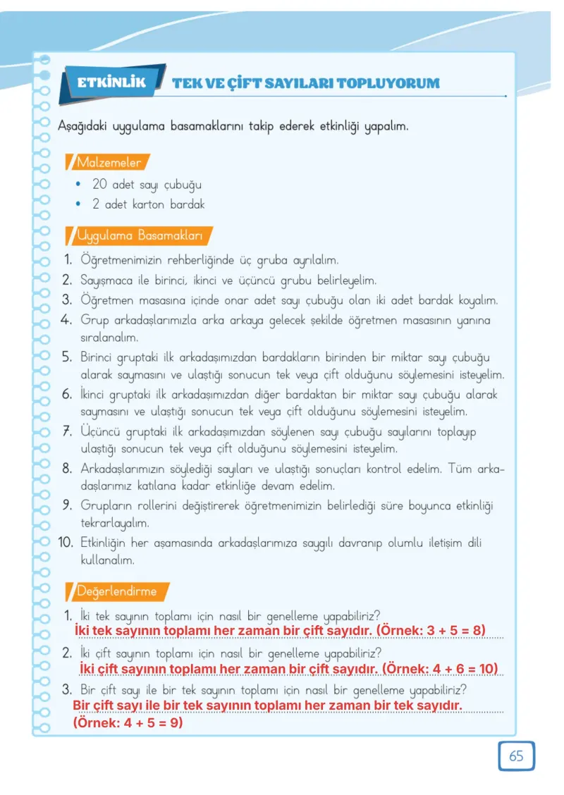 3. Sınıf Matematik Ders Kitabı Cevapları Meb Yayınları 1. Kitap Sayfa 65 Çözüm Görseli