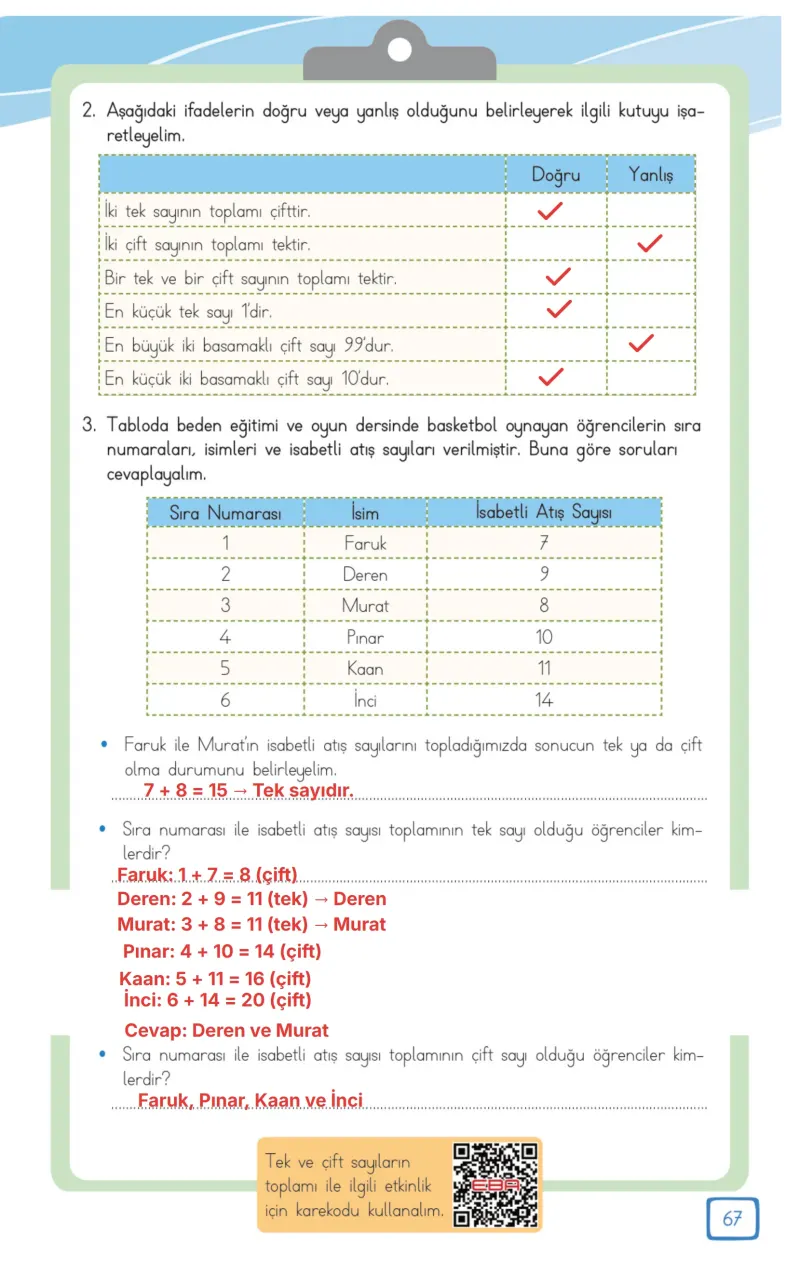 3. Sınıf Matematik Ders Kitabı Cevapları Meb Yayınları 1. Kitap Sayfa 67 Çözüm Görseli