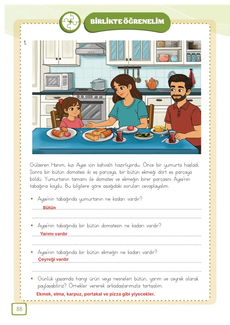 3. Sınıf Matematik Ders Kitabı Cevapları Meb Yayınları 1. Kitap Sayfa 88 Çözüm Görseli