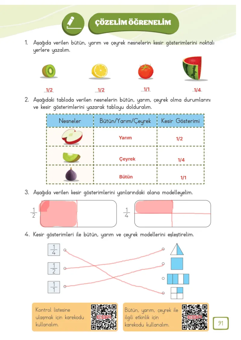 3. Sınıf Matematik Ders Kitabı Cevapları Meb Yayınları 1. Kitap Sayfa 91 Çözüm Görseli
