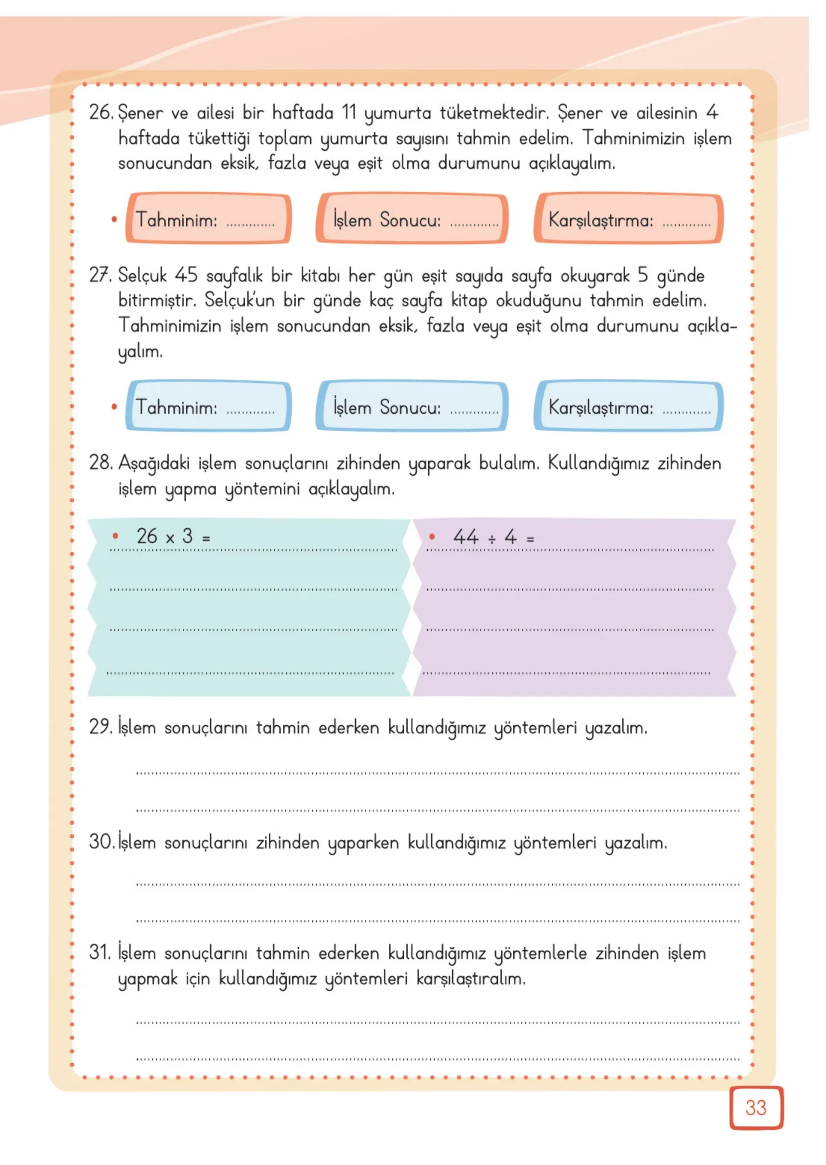 3. Sınıf Matematik Ders Kitabı Cevapları Meb Yayınları 2. Kitap Sayfa 33