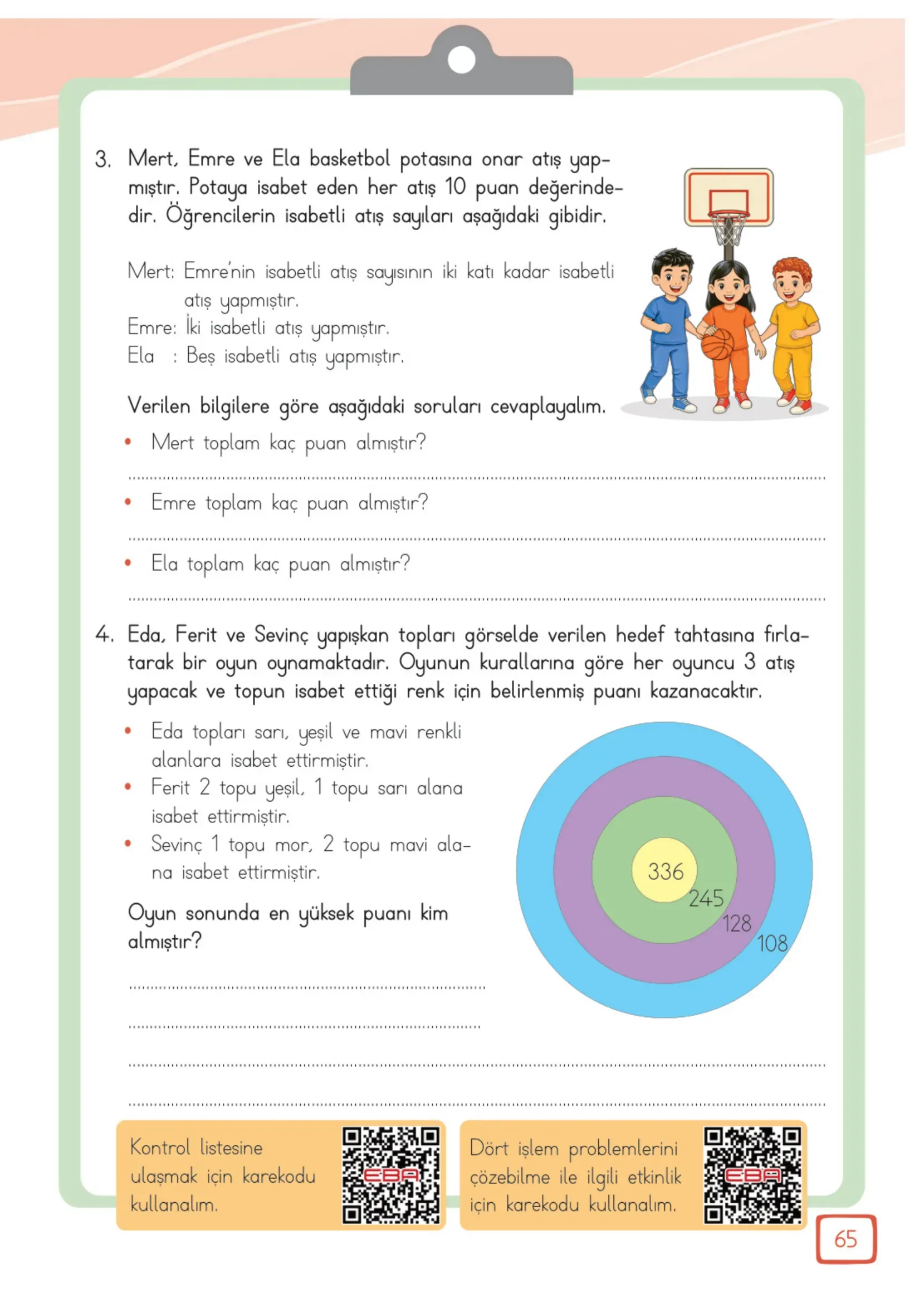 3. Sınıf Matematik Ders Kitabı Cevapları Meb Yayınları 2. Kitap Sayfa 65