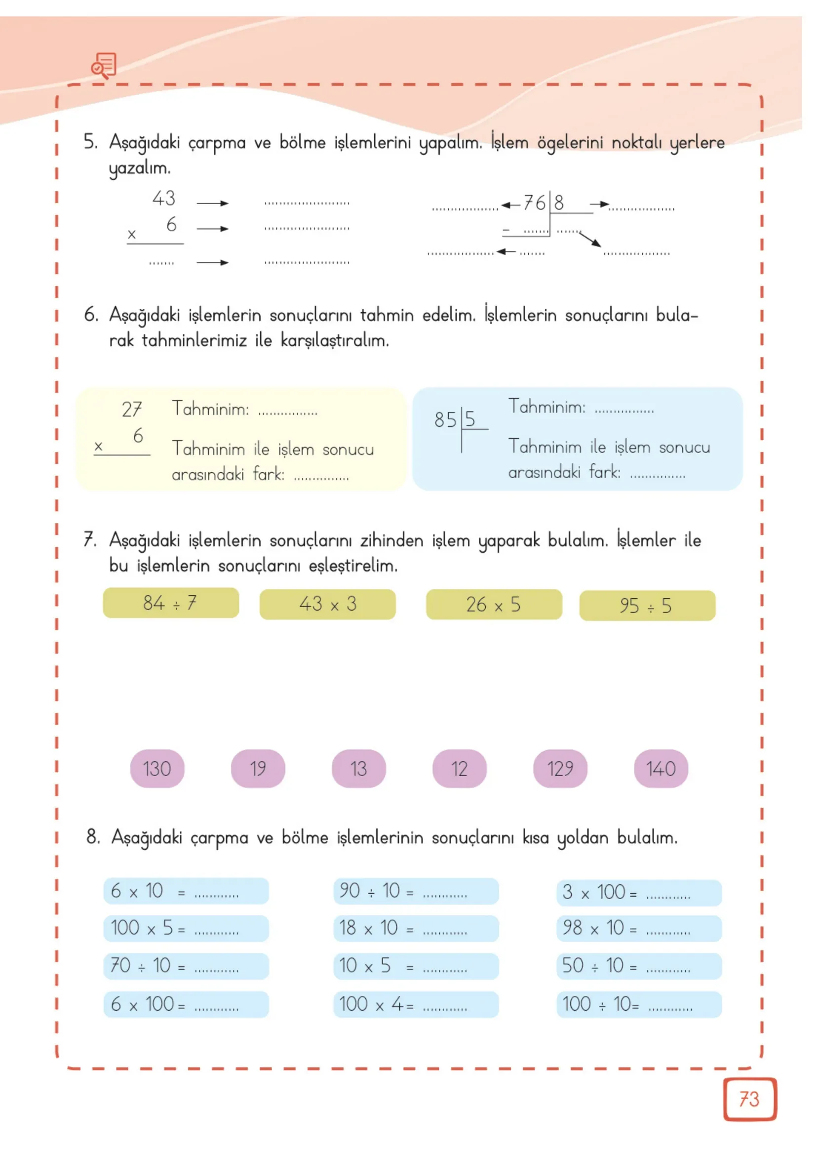 3. Sınıf Matematik Ders Kitabı Cevapları Meb Yayınları 2. Kitap Sayfa 73