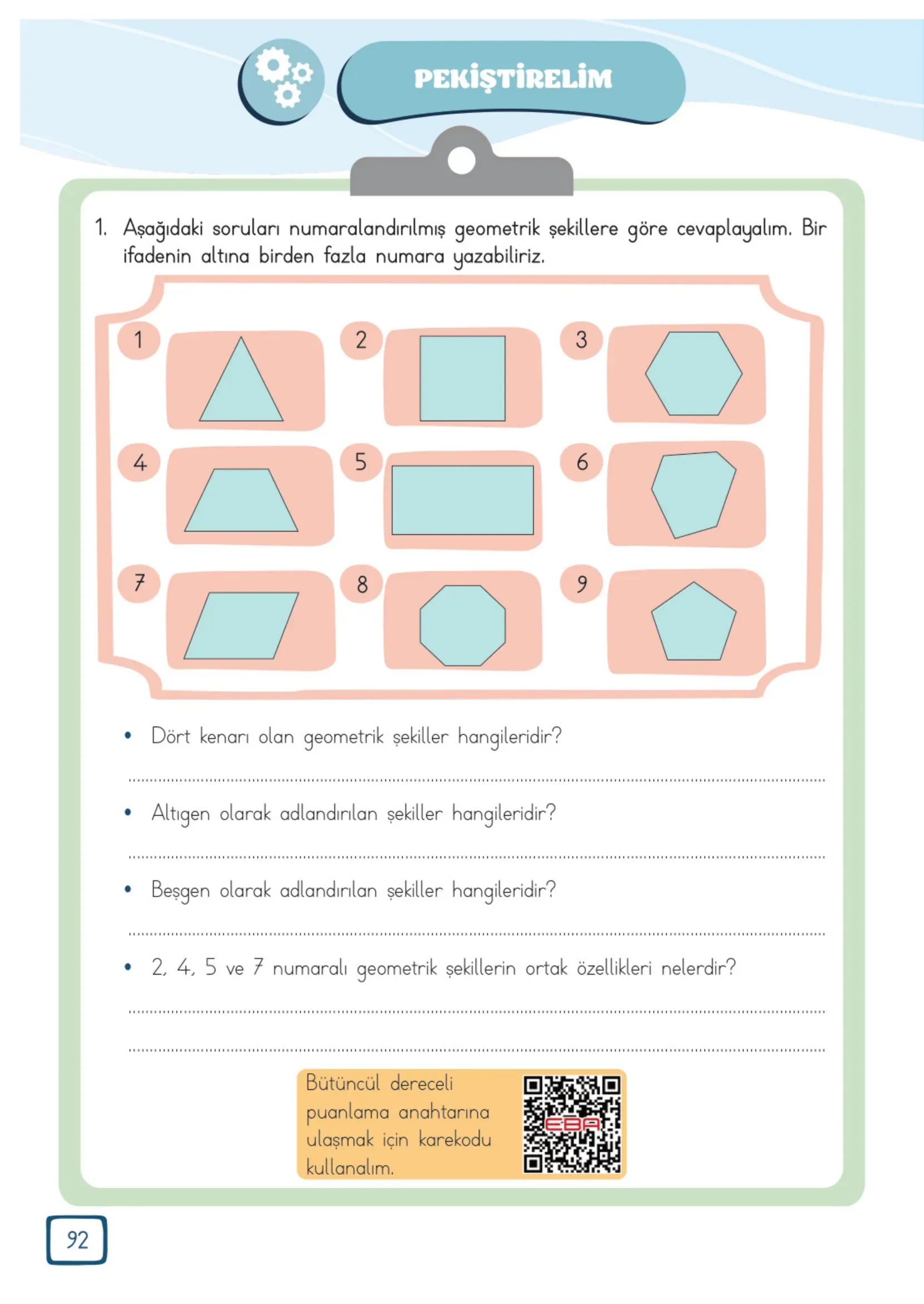 3. Sınıf Matematik Ders Kitabı Cevapları Meb Yayınları 2. Kitap Sayfa 92