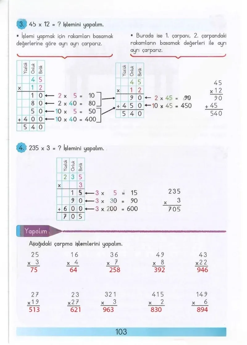 3. Sınıf Matematik Ders Kitabı Cevapları Meb Yayınları Sayfa 103 Çözüm Görseli