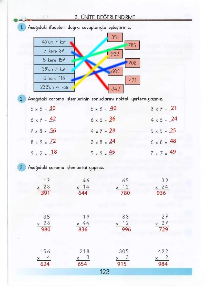 3. Sınıf Matematik Ders Kitabı Cevapları Meb Yayınları Sayfa 123 Çözüm Görseli