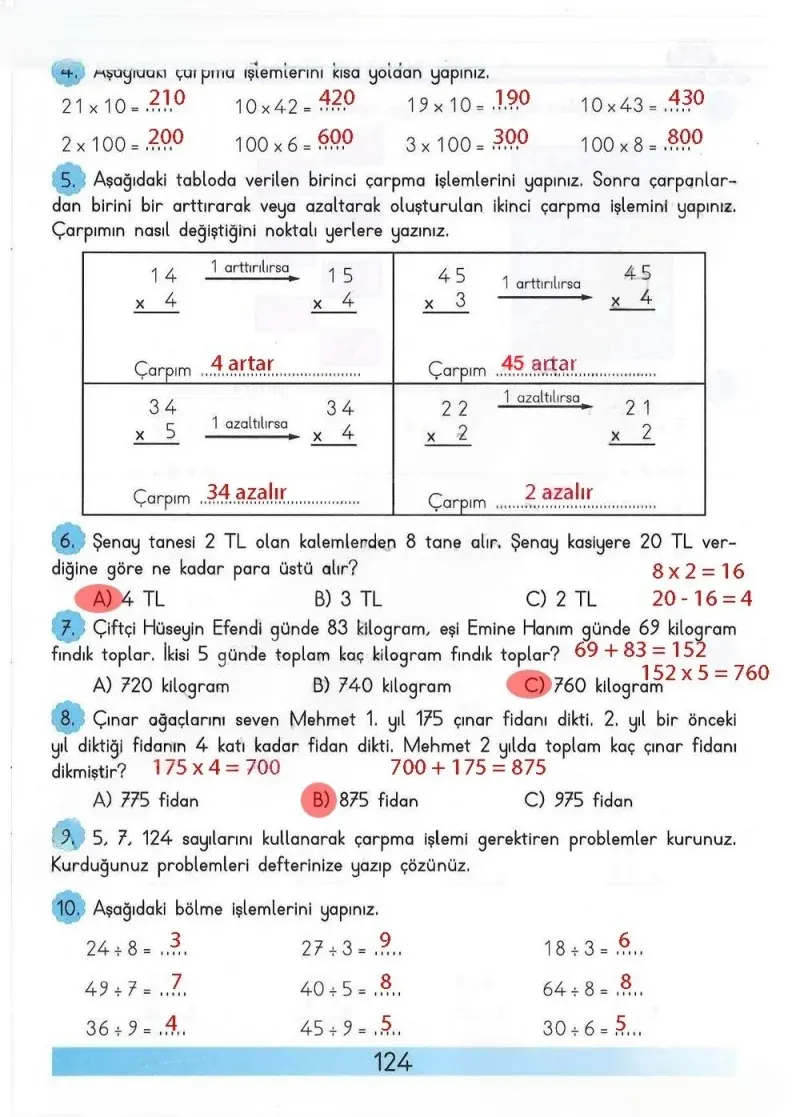 3. Sınıf Matematik Ders Kitabı Cevapları Meb Yayınları Sayfa 124 Çözüm Görseli