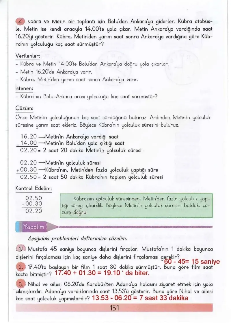 3. Sınıf Matematik Ders Kitabı Cevapları Meb Yayınları Sayfa 151 Çözüm Görseli