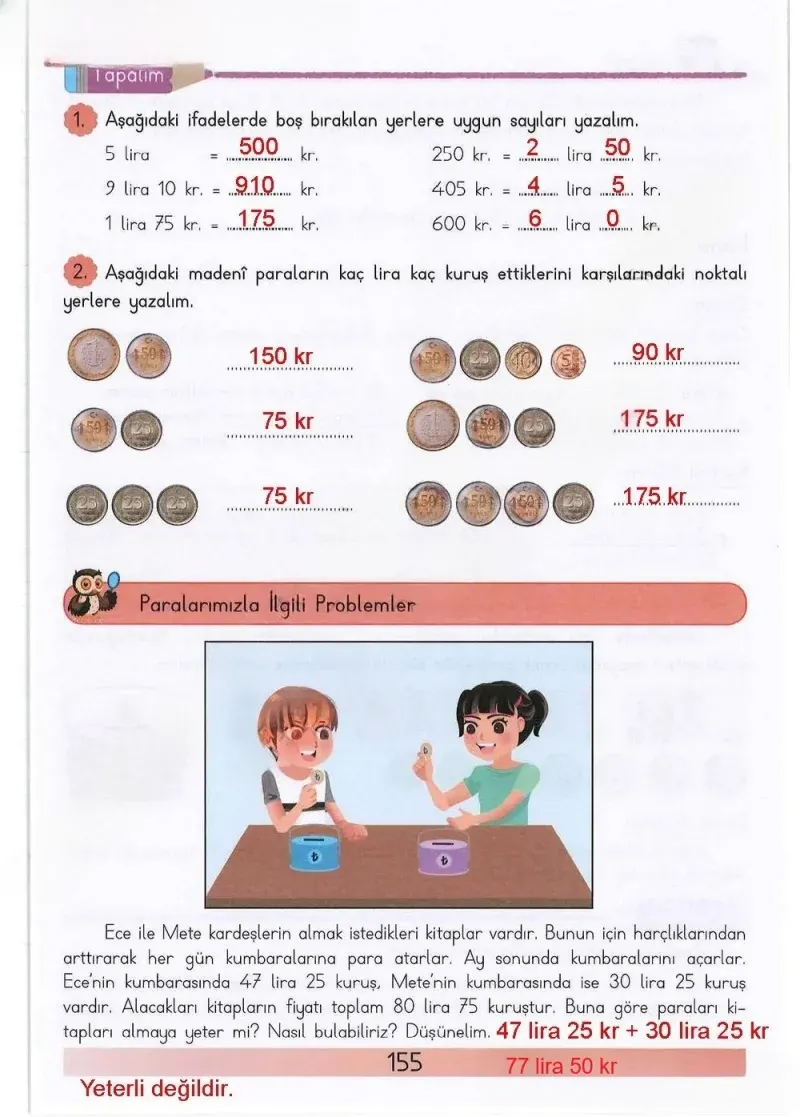 3. Sınıf Matematik Ders Kitabı Cevapları Meb Yayınları Sayfa 155 Çözüm Görseli