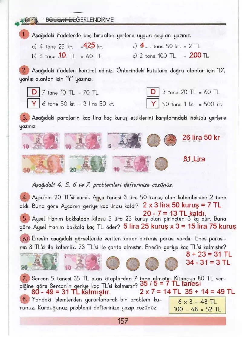 3. Sınıf Matematik Ders Kitabı Cevapları Meb Yayınları Sayfa 157 Çözüm Görseli
