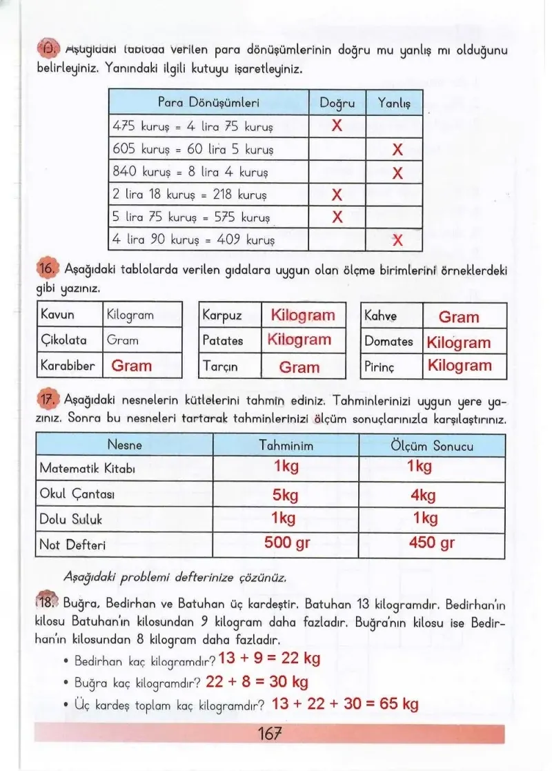 3. Sınıf Matematik Ders Kitabı Cevapları Meb Yayınları Sayfa 167 Çözüm Görseli