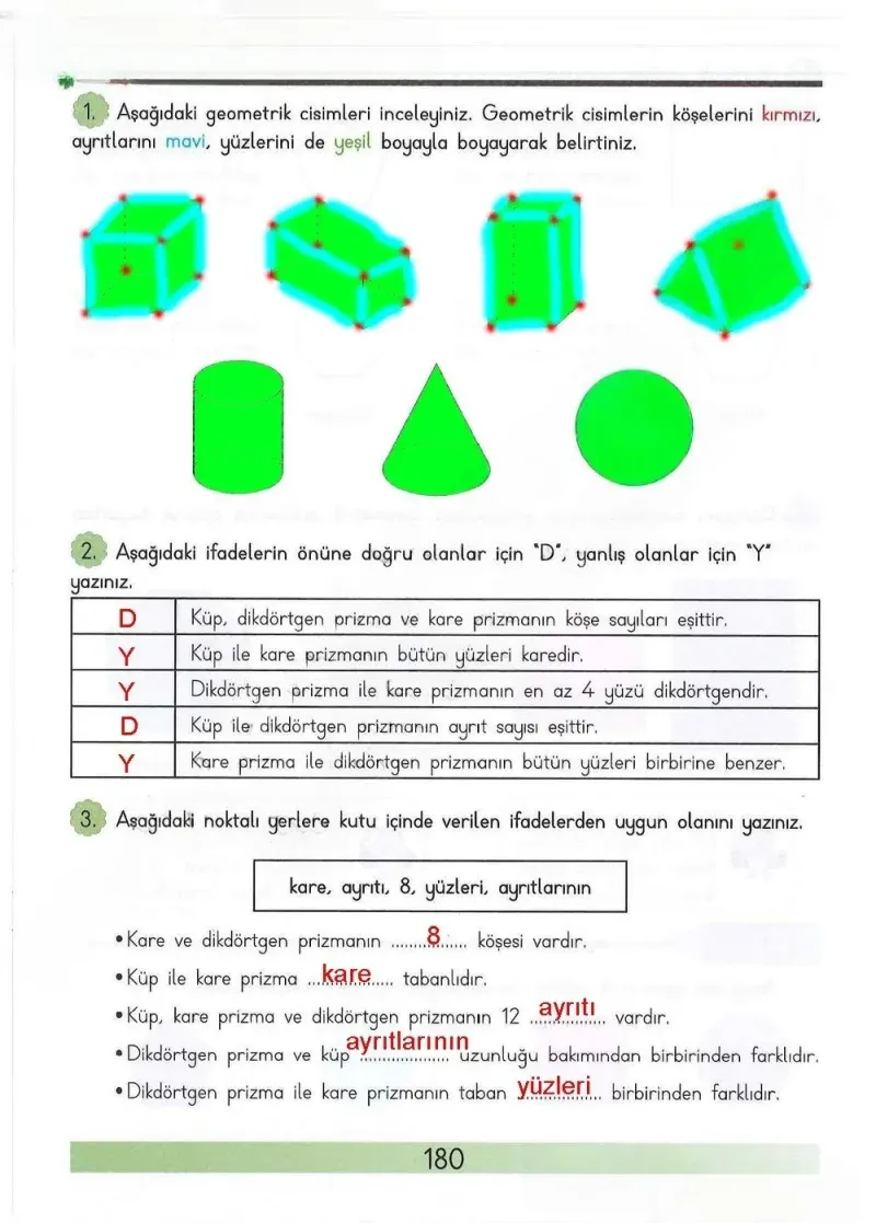 3. Sınıf Matematik Ders Kitabı Cevapları Meb Yayınları Sayfa 180 Çözüm Görseli