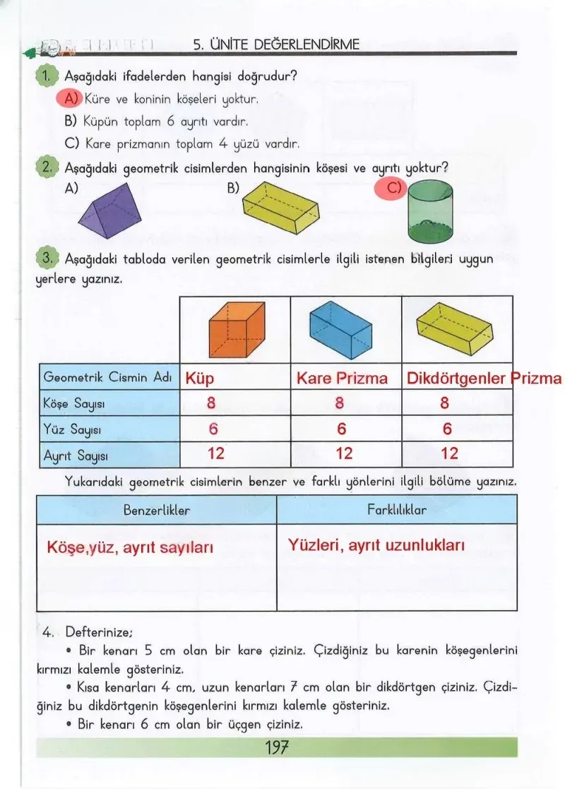 3. Sınıf Matematik Ders Kitabı Cevapları Meb Yayınları Sayfa 197 Çözüm Görseli