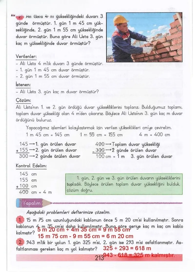 3. Sınıf Matematik Ders Kitabı Cevapları Meb Yayınları Sayfa 213 Çözüm Görseli