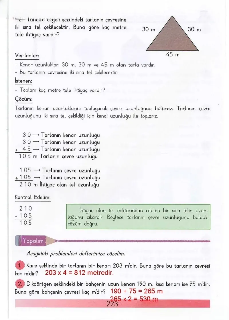3. Sınıf Matematik Ders Kitabı Cevapları Meb Yayınları Sayfa 223 Çözüm Görseli