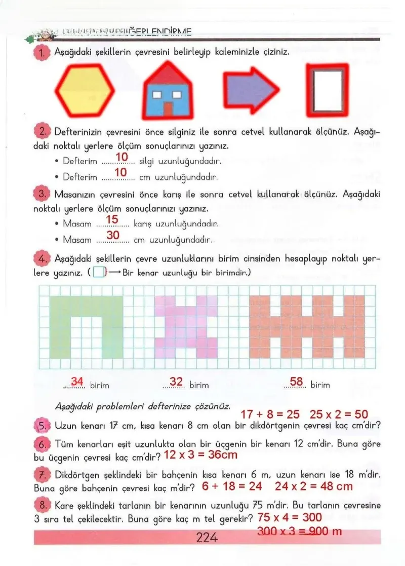 3. Sınıf Matematik Ders Kitabı Cevapları Meb Yayınları Sayfa 224 Çözüm Görseli