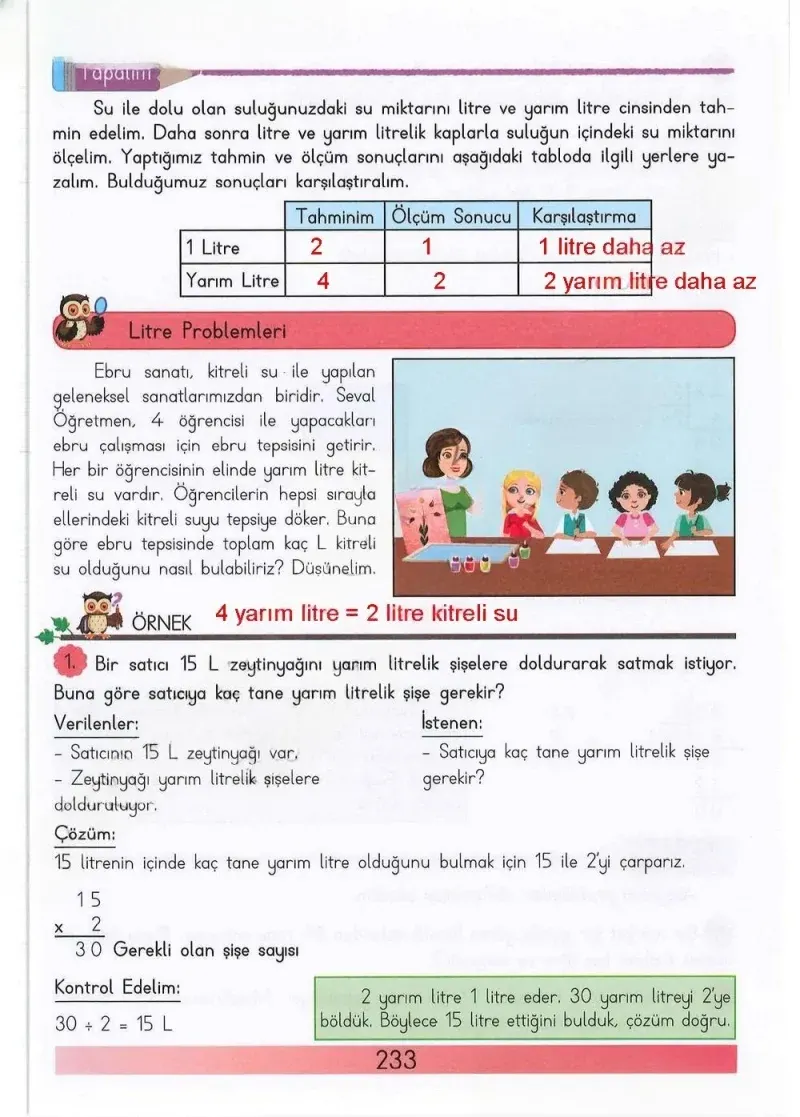 3. Sınıf Matematik Ders Kitabı Cevapları Meb Yayınları Sayfa 233 Çözüm Görseli