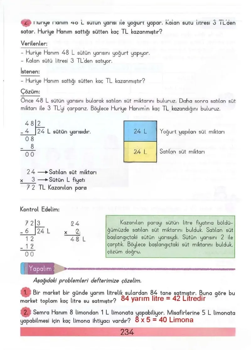 3. Sınıf Matematik Ders Kitabı Cevapları Meb Yayınları Sayfa 234 Çözüm Görseli