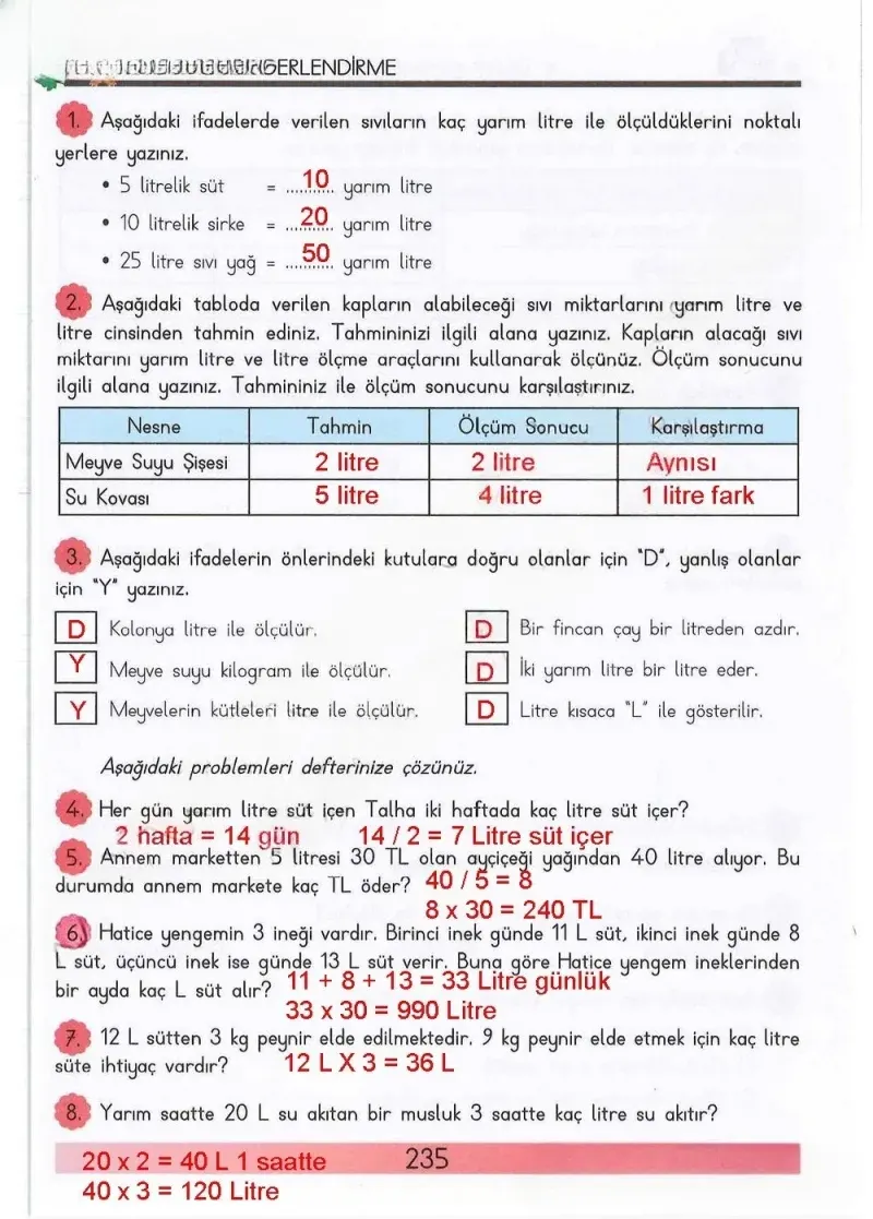 3. Sınıf Matematik Ders Kitabı Cevapları Meb Yayınları Sayfa 235 Çözüm Görseli