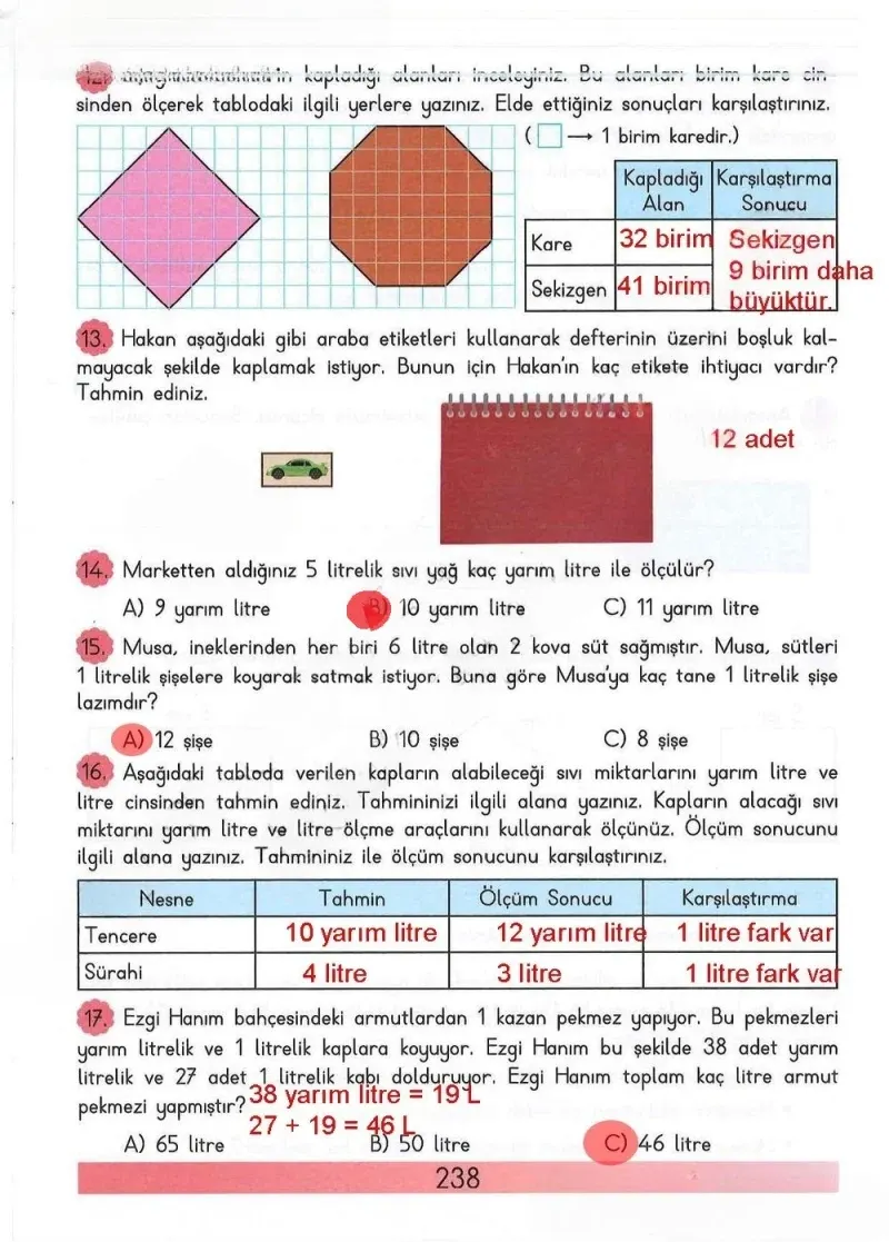 3. Sınıf Matematik Ders Kitabı Cevapları Meb Yayınları Sayfa 238 Çözüm Görseli