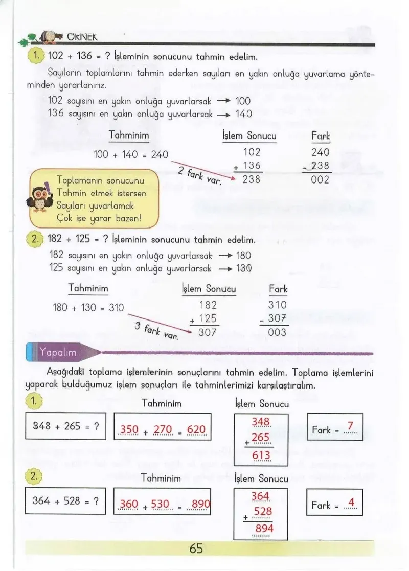 3. Sınıf Matematik Ders Kitabı Cevapları Meb Yayınları Sayfa 65 Çözüm Görseli