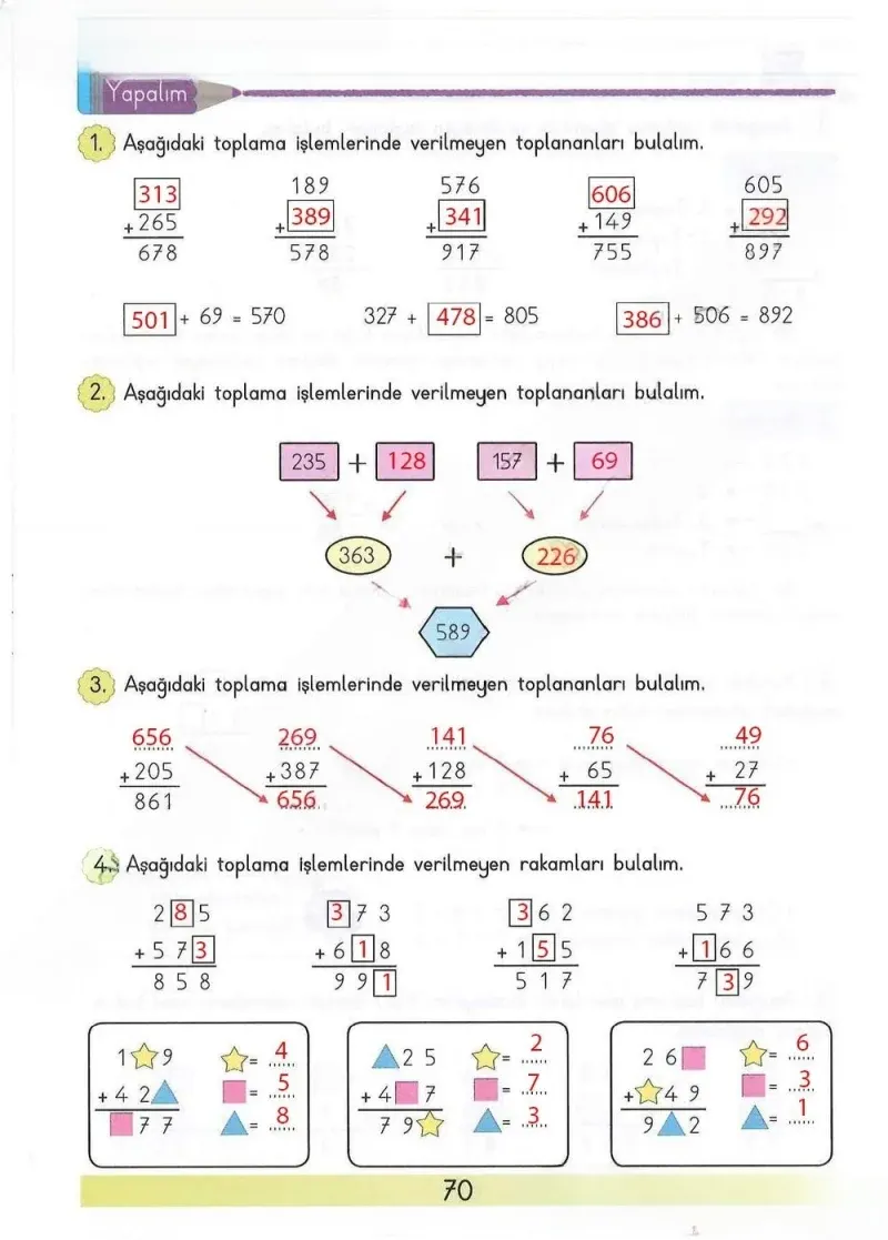 3. Sınıf Matematik Ders Kitabı Cevapları Meb Yayınları Sayfa 70 Çözüm Görseli