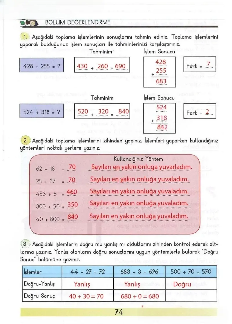 3. Sınıf Matematik Ders Kitabı Cevapları Meb Yayınları Sayfa 74 Çözüm Görseli