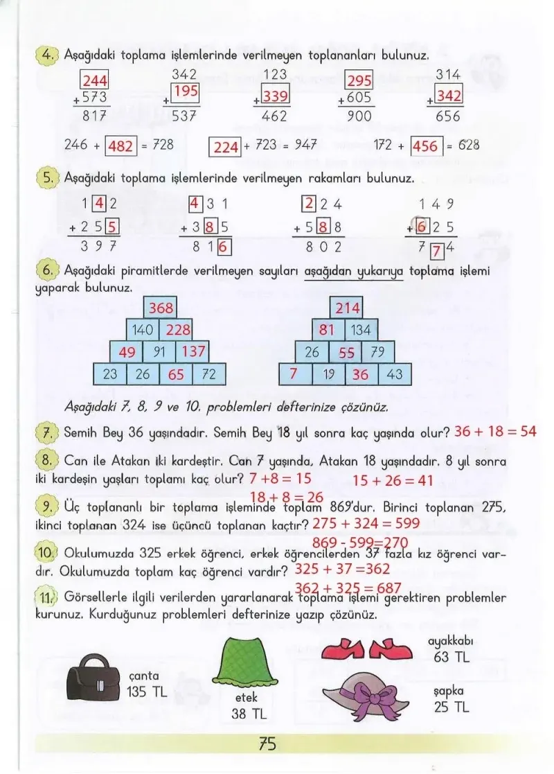 3. Sınıf Matematik Ders Kitabı Cevapları Meb Yayınları Sayfa 75 Çözüm Görseli