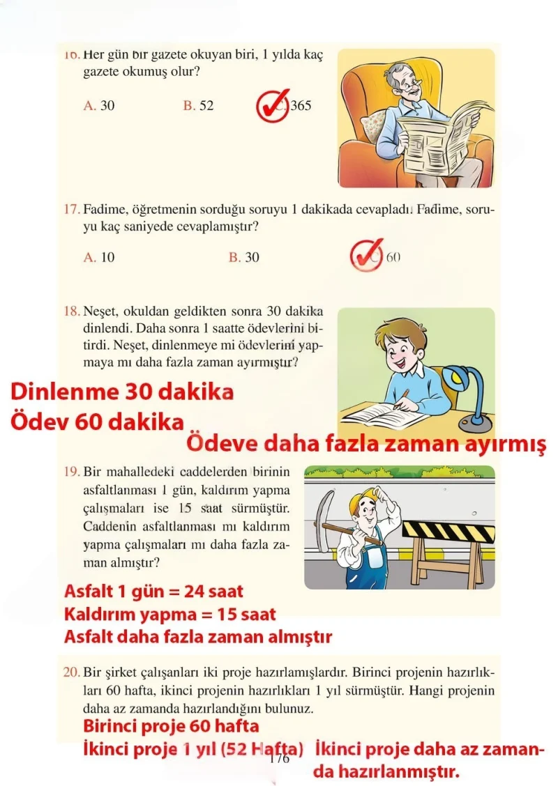 3. Sınıf Matematik Ders Kitabı Cevapları Tuna Matbacılık Yayınları Sayfa 176 Çözüm Görseli