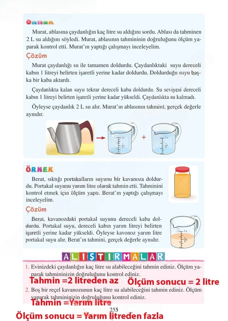 3. Sınıf Matematik Ders Kitabı Cevapları Tuna Matbacılık Yayınları Sayfa 255 Çözüm Görseli