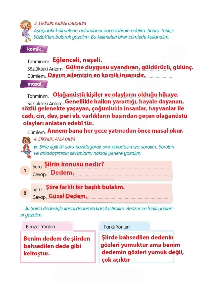 3. Sınıf Türkçe Ders Kitabı Cevapları Gizem Yayınları Sayfa 111 Çözüm Görseli