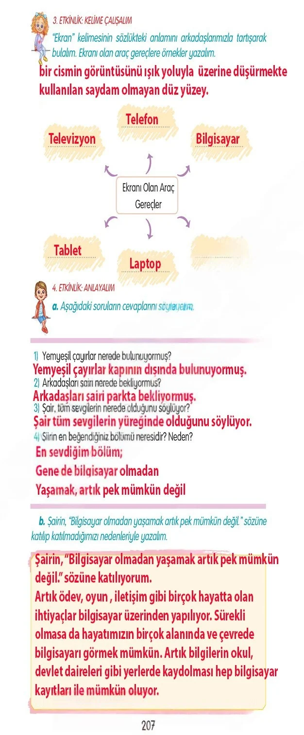 3. Sınıf Türkçe Ders Kitabı Cevapları Gizem Yayınları Sayfa 207 Çözüm Görseli
