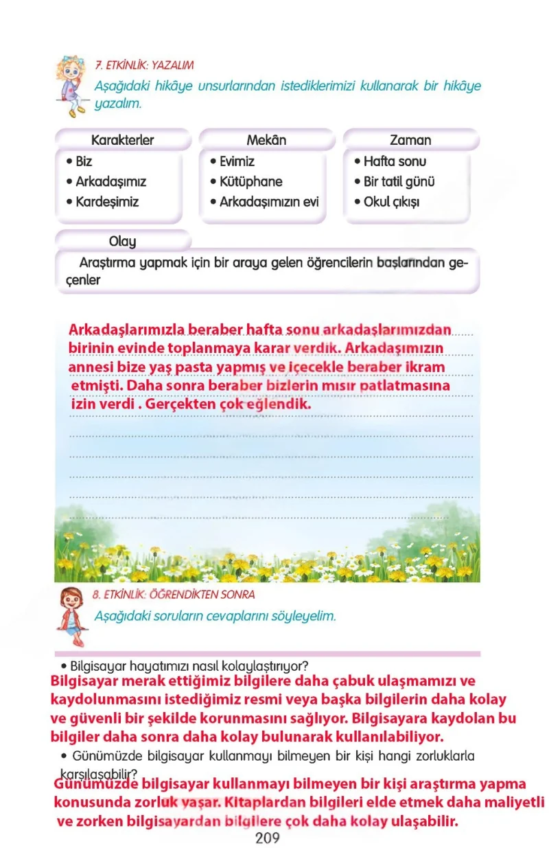 3. Sınıf Türkçe Ders Kitabı Cevapları Gizem Yayınları Sayfa 209 Çözüm Görseli