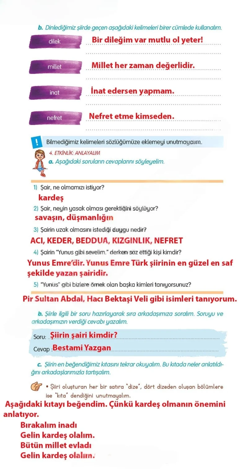 3. Sınıf Türkçe Ders Kitabı Cevapları Gizem Yayınları Sayfa 34 Çözüm Görseli