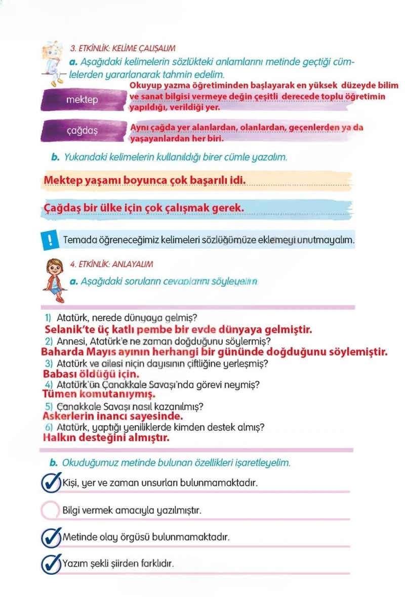 3. Sınıf Türkçe Ders Kitabı Cevapları Gizem Yayınları Sayfa 45 Çözüm Görseli