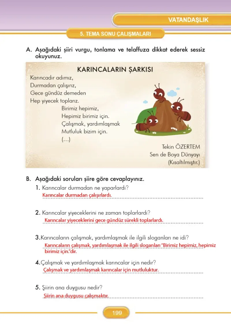 3. Sınıf Türkçe Ders Kitabı Cevapları İlke Yayınları Sayfa 199 Çözüm Görseli