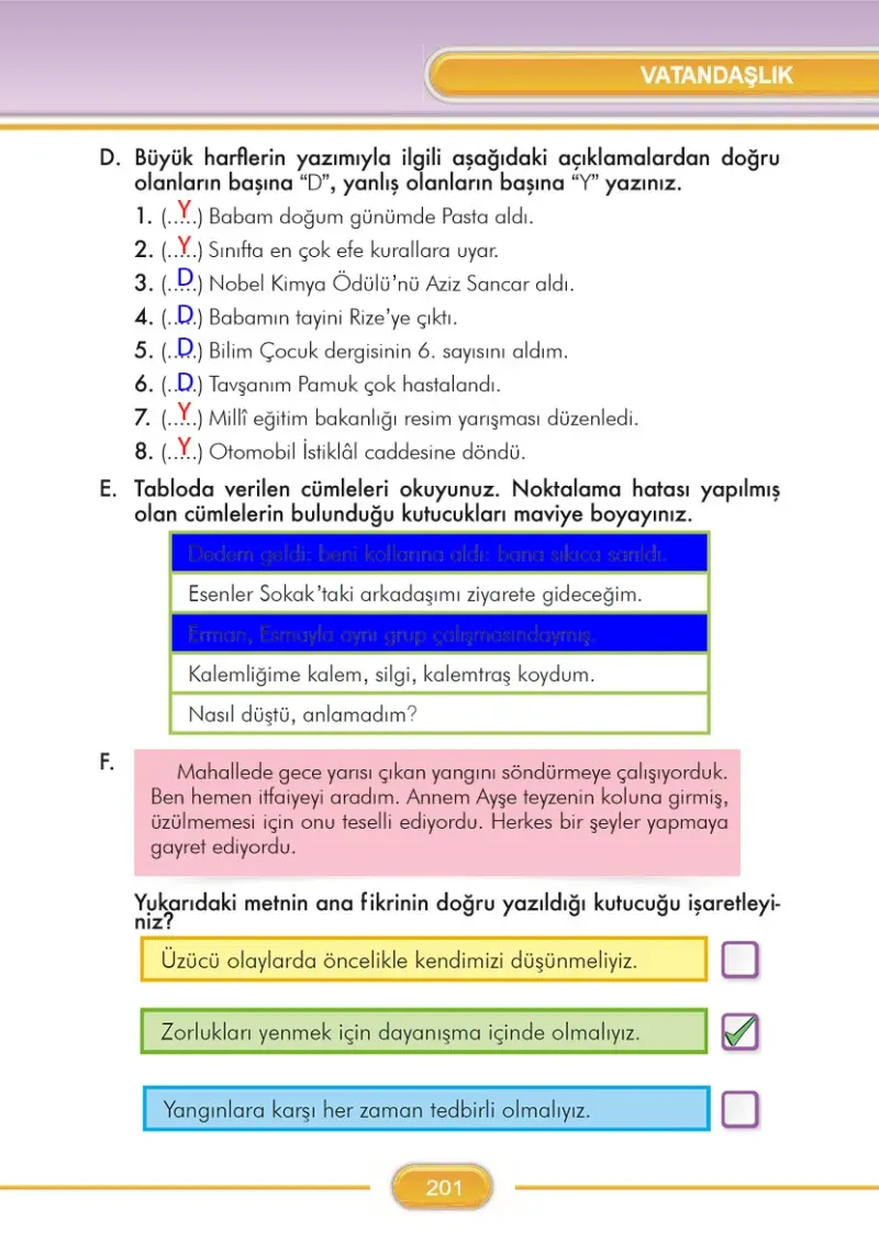 3. Sınıf Türkçe Ders Kitabı Cevapları İlke Yayınları Sayfa 201 Çözüm Görseli