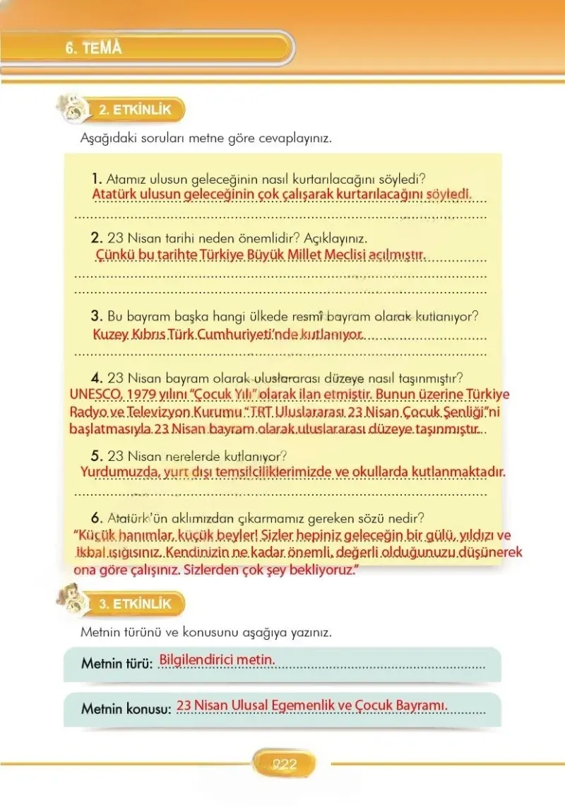 3. Sınıf Türkçe Ders Kitabı Cevapları İlke Yayınları Sayfa 222 Çözüm Görseli
