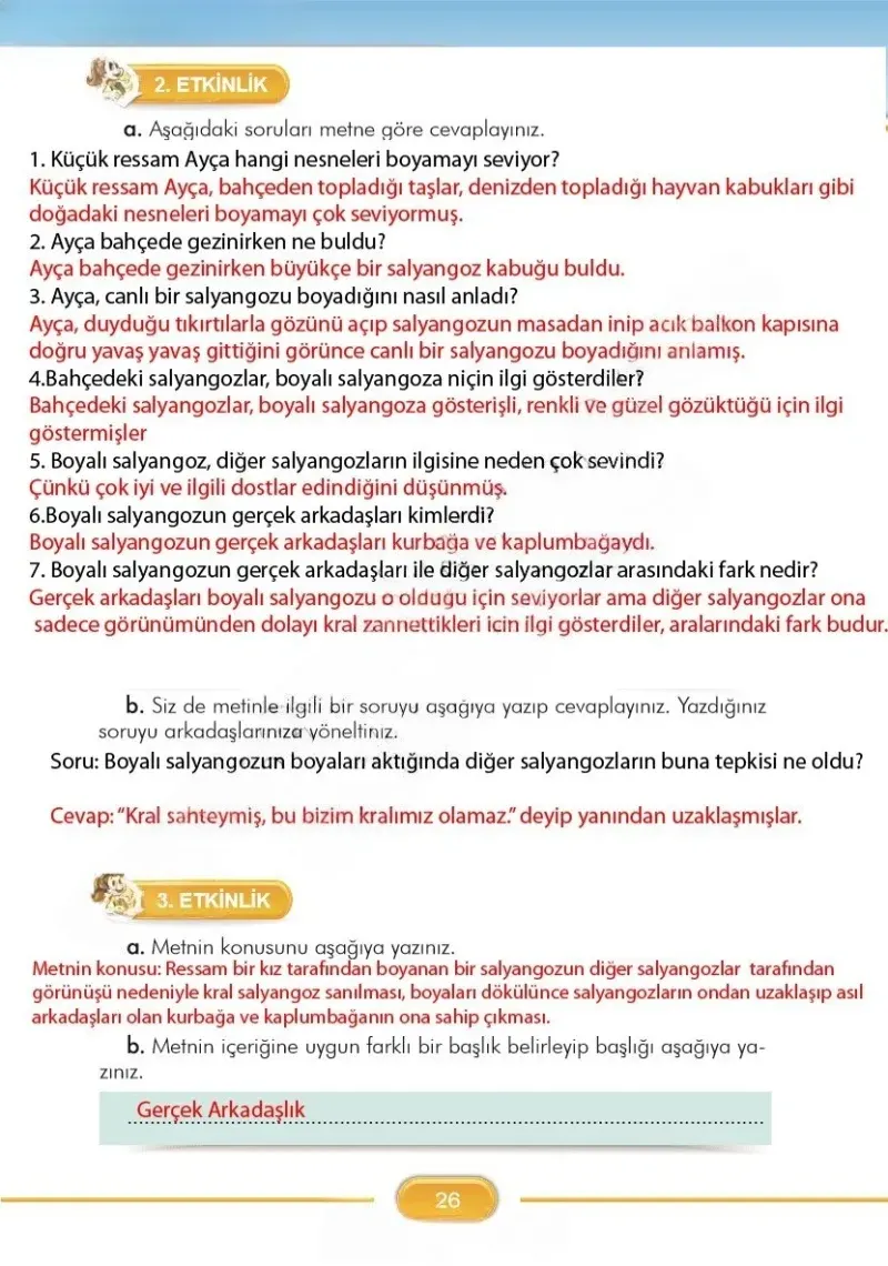 3. Sınıf Türkçe Ders Kitabı Cevapları İlke Yayınları Sayfa 26 Çözüm Görseli