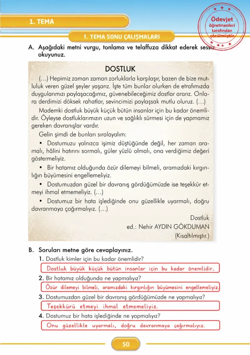 3. Sınıf Türkçe Ders Kitabı Cevapları İlke Yayınları Sayfa 50 Çözüm Görseli
