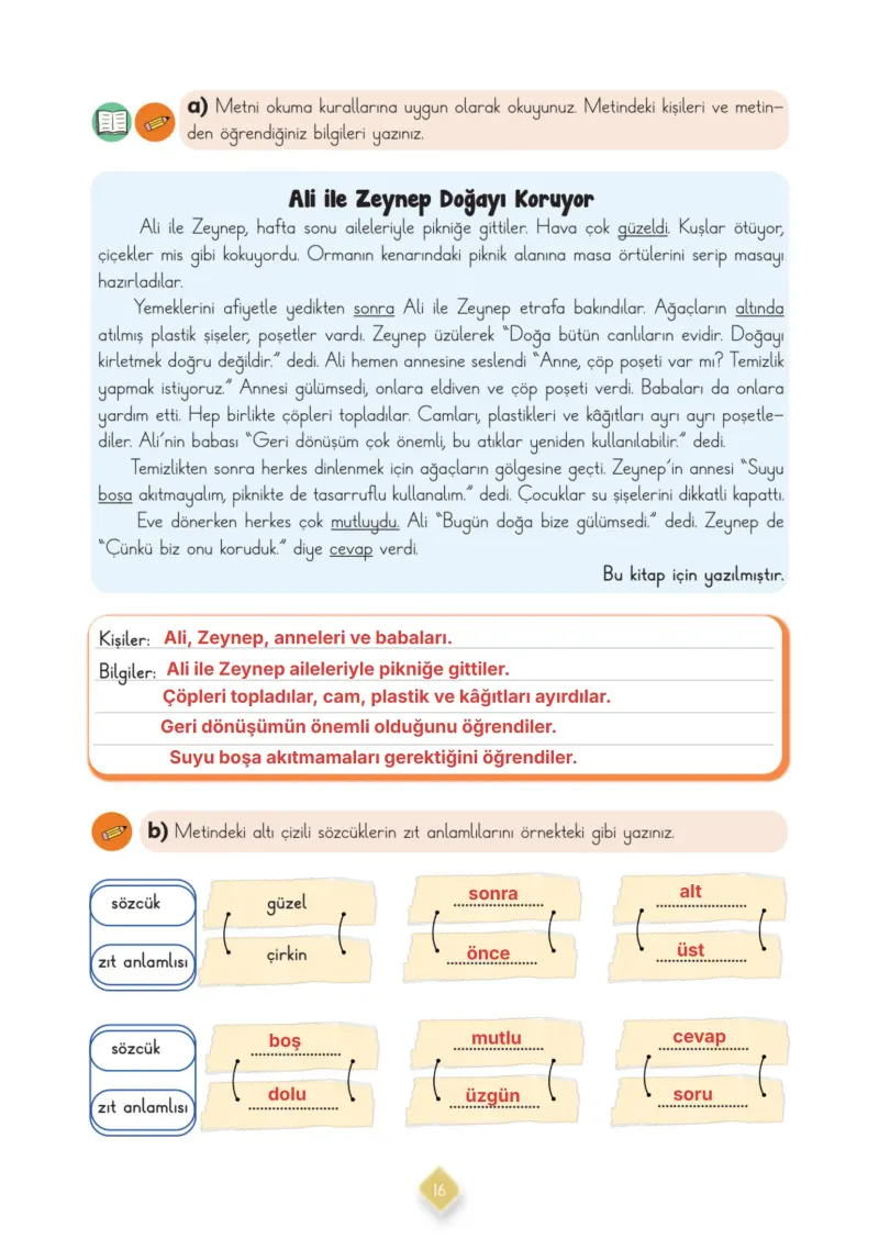 3. Sınıf Türkçe Ders Kitabı Cevapları Meb Yayınları 1. Kitap Sayfa 16 Çözüm Görseli