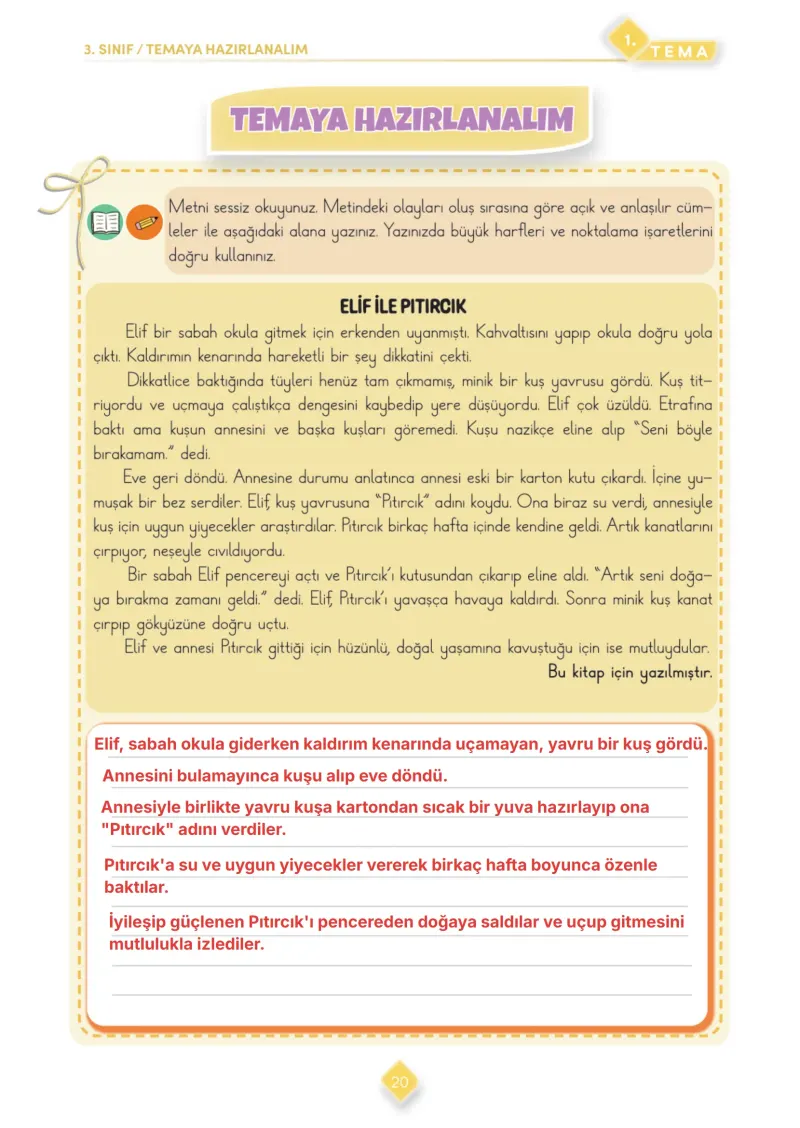 3. Sınıf Türkçe Ders Kitabı Cevapları Meb Yayınları 1. Kitap Sayfa 20 Çözüm Görseli