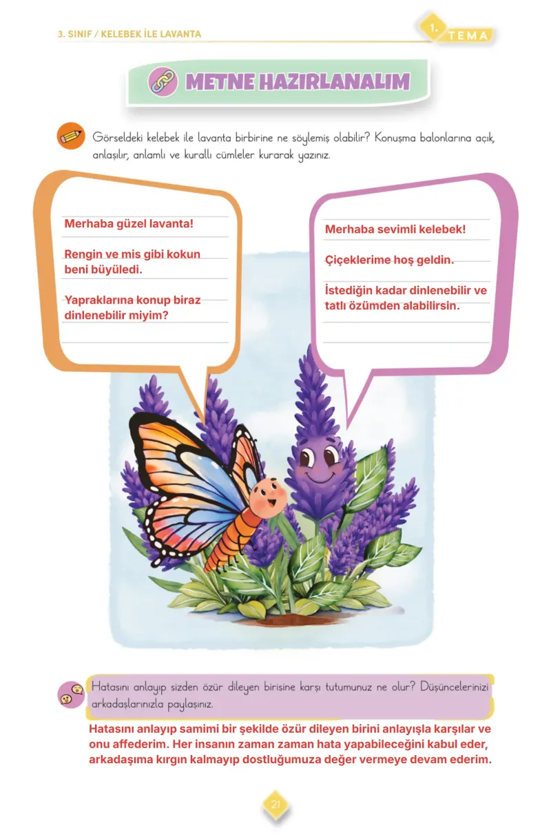 3. Sınıf Türkçe Ders Kitabı Cevapları Meb Yayınları 1. Kitap Sayfa 21 Çözüm Görseli