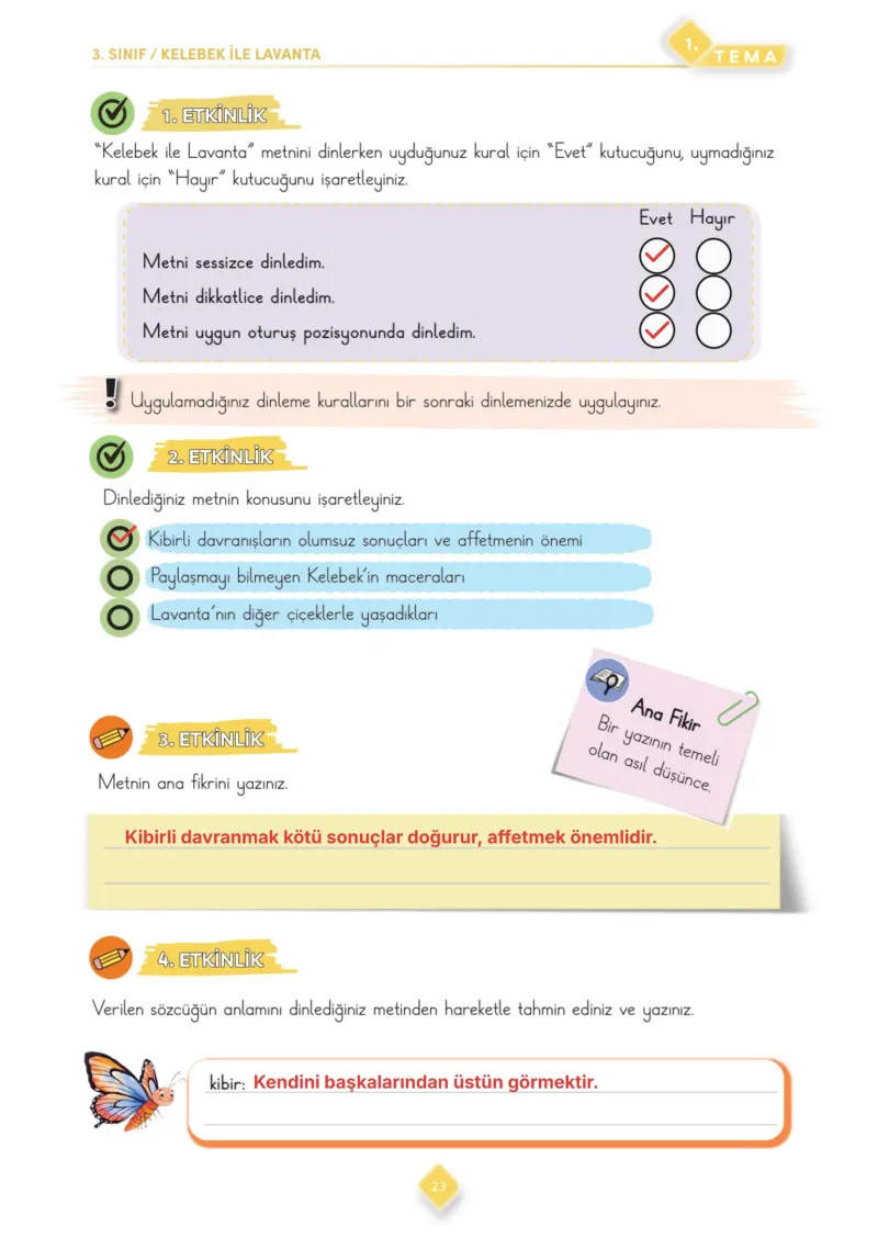 3. Sınıf Türkçe Ders Kitabı Cevapları Meb Yayınları 1. Kitap Sayfa 23 Çözüm Görseli