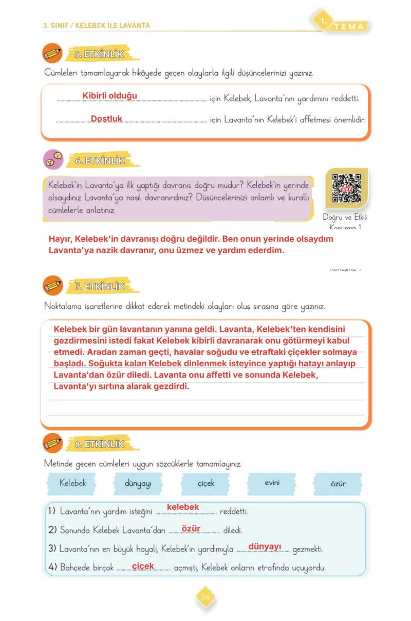 3. Sınıf Türkçe Ders Kitabı Cevapları Meb Yayınları 1. Kitap Sayfa 24 Çözüm Görseli