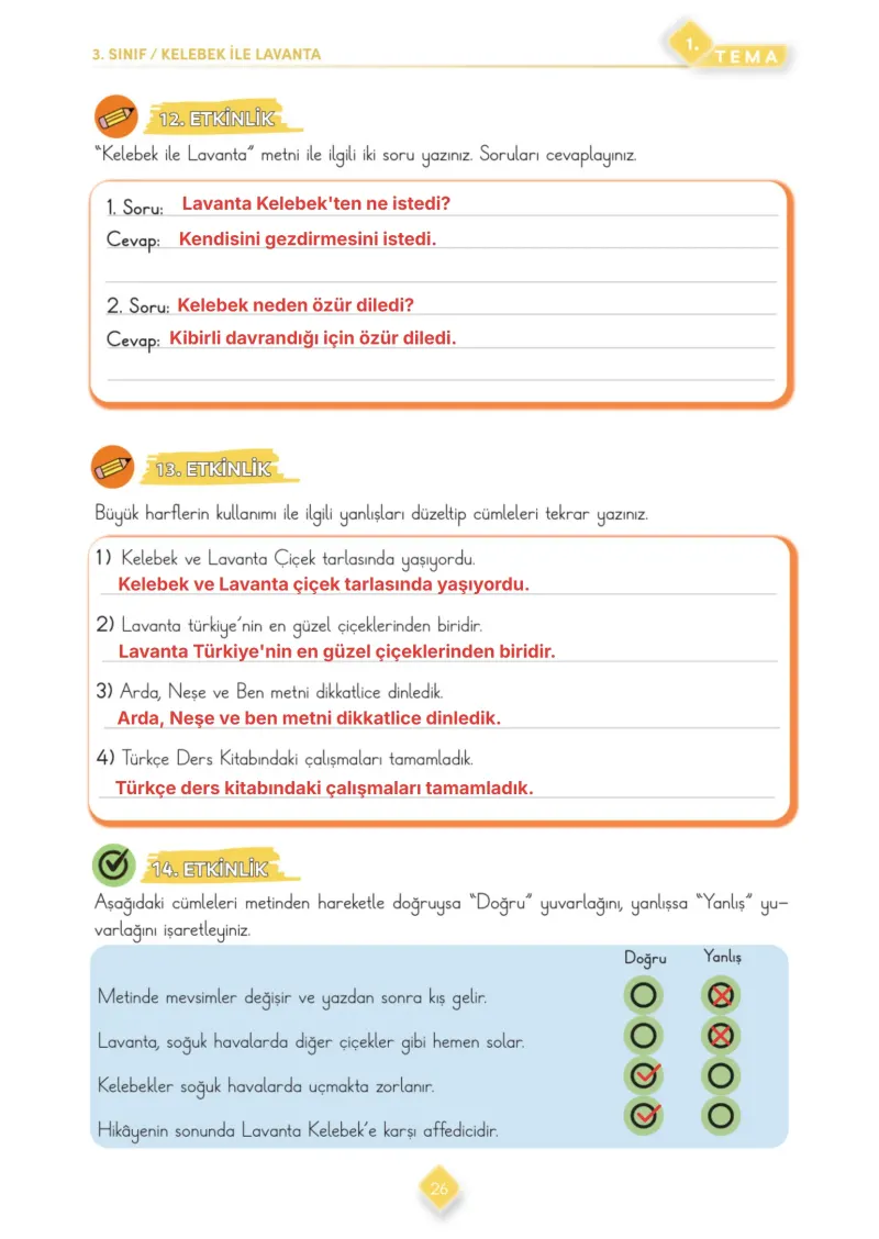 3. Sınıf Türkçe Ders Kitabı Cevapları Meb Yayınları 1. Kitap Sayfa 26 Çözüm Görseli